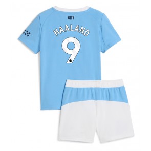 Manchester City Erling Haaland #9 Primera Equipación Niños 2025-26 Manga Corta (+ Pantalones cortos)